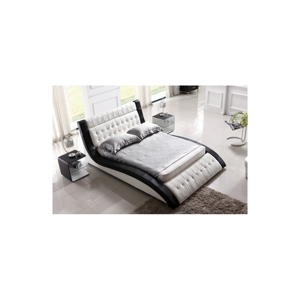 Lit en cuir italien de luxe BRIO, blanc et noir, 160x200 Lit en cuir italien de luxe BRIO, blanc et noir, 160x200