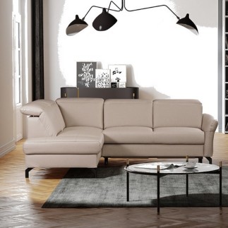 Canapé d'angle convertible en cuir italien luxe 4-5 places, BAROLO, coffre, beige, angle gauche