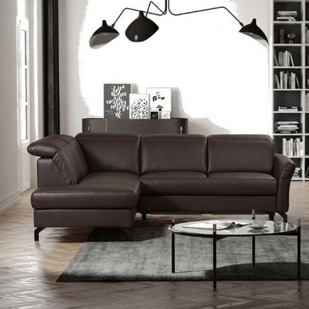 Canapé d'angle convertible en cuir italien luxe 4-5 places, BAROLO, coffre, chocolat, angle gauche