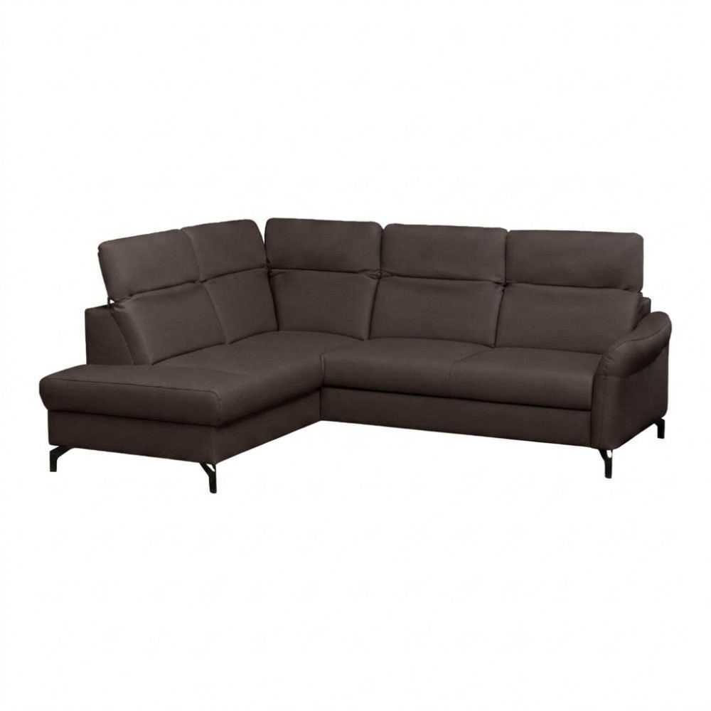 Canapé d'angle convertible en cuir italien luxe 4-5 places, BAROLO, coffre, chocolat, angle gauche