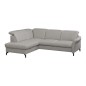 Canapé d'angle convertible en cuir italien luxe 4-5 places, BAROLO, coffre, gris clair, angle gauche