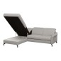 Canapé d'angle convertible en cuir italien luxe 4-5 places, BAROLO, coffre, gris clair, angle gauche