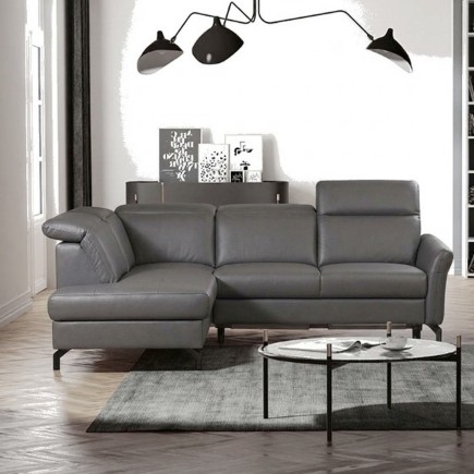 Canapé d'angle convertible en cuir italien luxe 4-5 places, BAROLO, coffre, gris foncé, angle gauche
