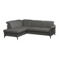 Canapé d'angle convertible en cuir italien luxe 4-5 places, BAROLO, coffre, gris foncé, angle gauche