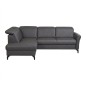 Canapé d'angle convertible en cuir italien luxe 4-5 places, BAROLO, coffre, gris foncé, angle gauche