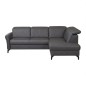 Canapé d'angle convertible en cuir italien luxe 4-5 places, BAROLO, coffre, gris foncé, angle droit