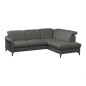 Canapé d'angle convertible en cuir italien luxe 4-5 places, BAROLO, coffre, gris foncé, angle droit