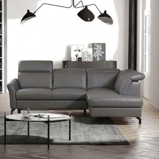 Canapé d'angle convertible en cuir italien luxe 4-5 places, BAROLO, coffre, gris foncé, angle droit