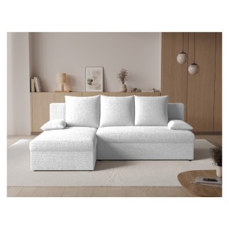 Canapé d'angle convertible - GINI - en tissu bouclette 3/4 places, blanc cassé, réversible