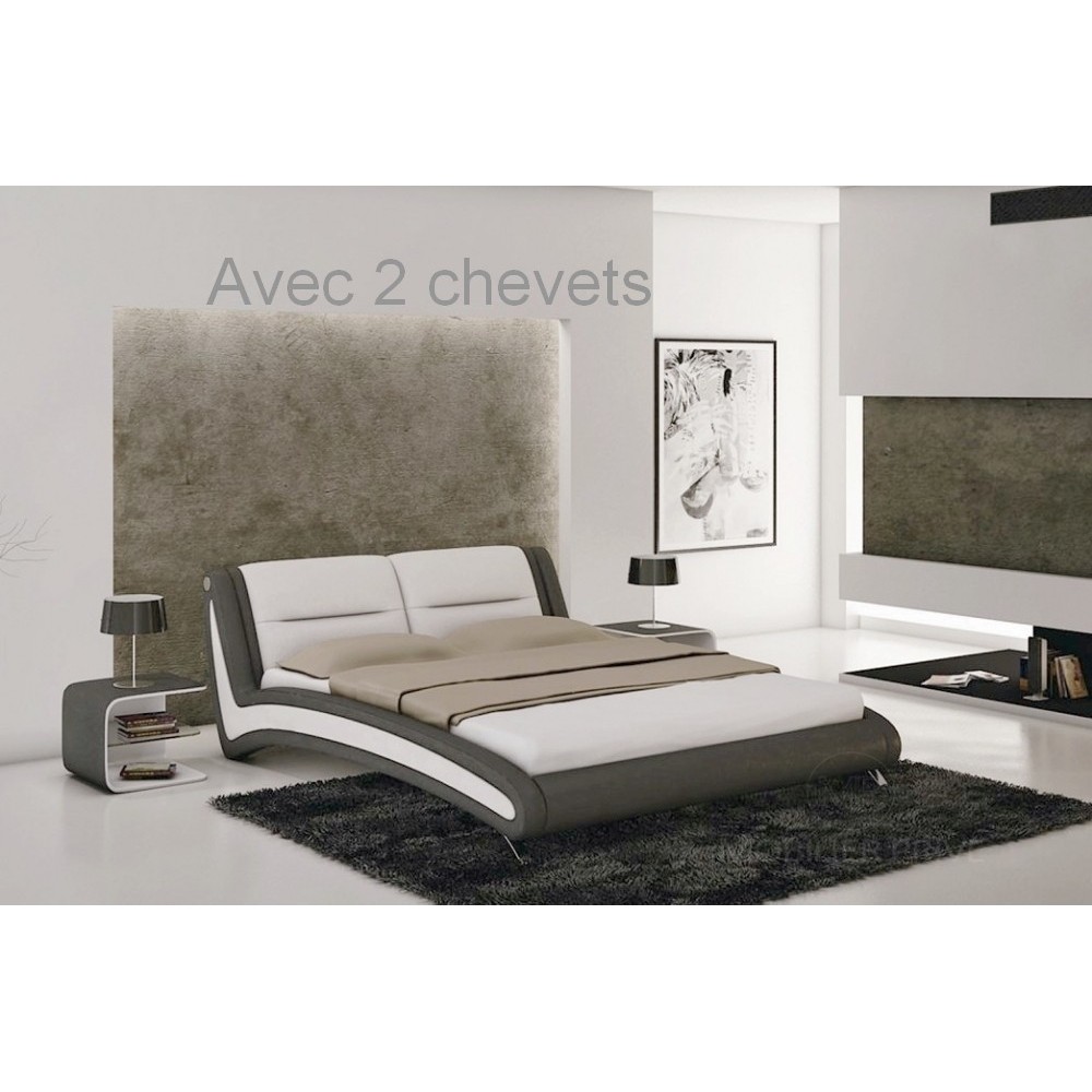 Lit en cuir italien de luxe NIGHTY, blanc / gris foncé avec 2 CHEVETS inclus 140x190 Lit en cuir italien de luxe NIGHTY, blanc / gris foncé avec 2 CHEVETS inclus 140x190
