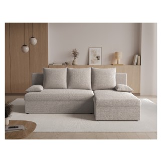 Canapé d'angle convertible - GINI - en tissu bouclette 3/4 places, beige, réversible