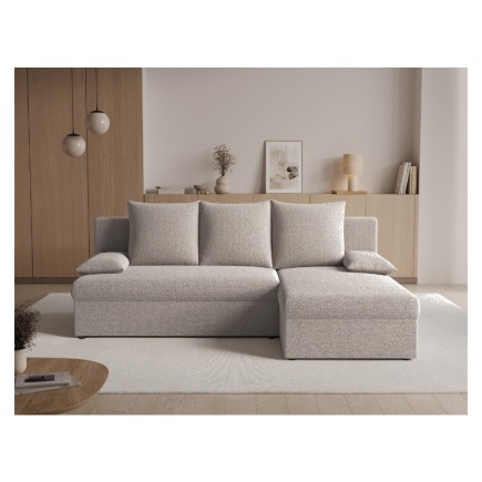Canapé d'angle convertible - GINI - en tissu bouclette 3/4 places, beige, réversible