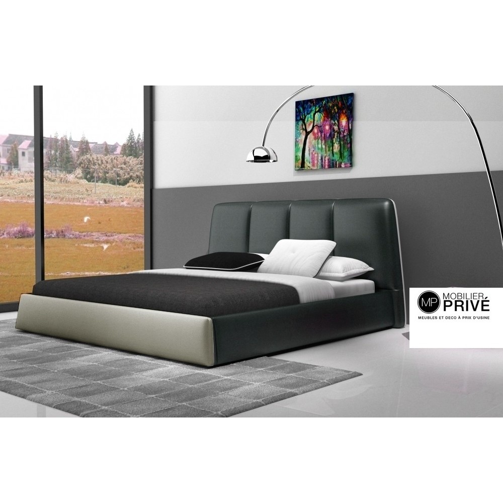 Lit design en cuir italien de luxe VERDI, gris foncé et gris clair 160x200 en Stock Lit design en cuir italien de luxe VERDI, gris foncé et gris clair 160x200 en Stock