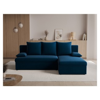Canapé d'angle convertible - GINI - en velours 3/4 places, bleu, réversible