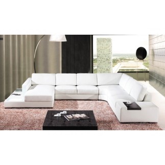 Canapé d'angle en cuir italien 8 places ALMERA, blanc, angle droit