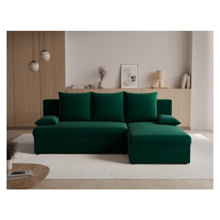 copie de Canapé d'angle convertible - GINI - en velours 3/4 places, vert, réversible