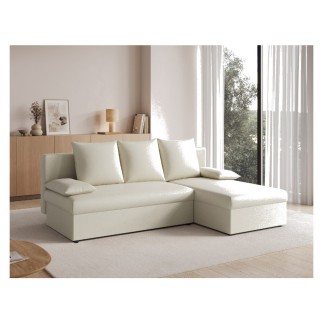 Canapé d'angle convertible - GINI - en velours 3/4 places, beige, réversible
