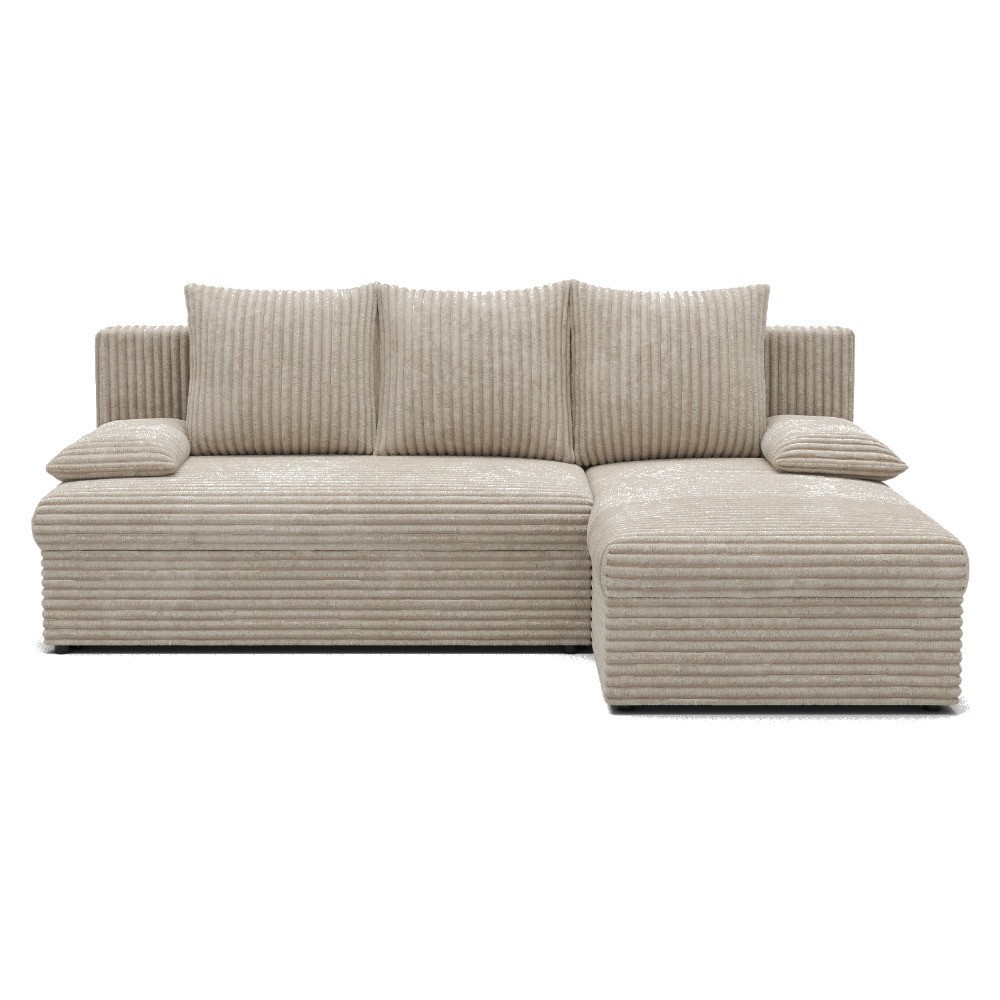 Canapé d'angle convertible - GINI - en velours côtelé 3/4 places, beige, réversible