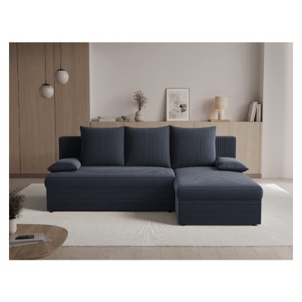 copie de Canapé d'angle convertible - GINI - en velours côtelé 3/4 places, anthracite, réversible