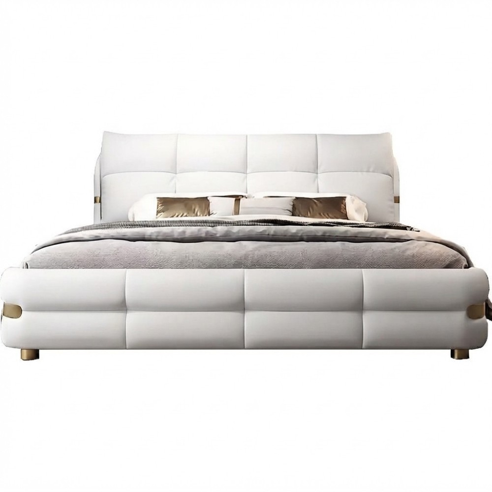 Lit design en cuir italien luxe VARESI avec sommier à lattes inclus, blanc Lit design en cuir italien luxe VARESI avec sommier à lattes inclus, blanc