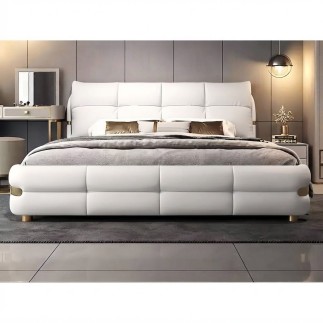Lit design en cuir italien luxe VARESI avec sommier à lattes inclus, blanc