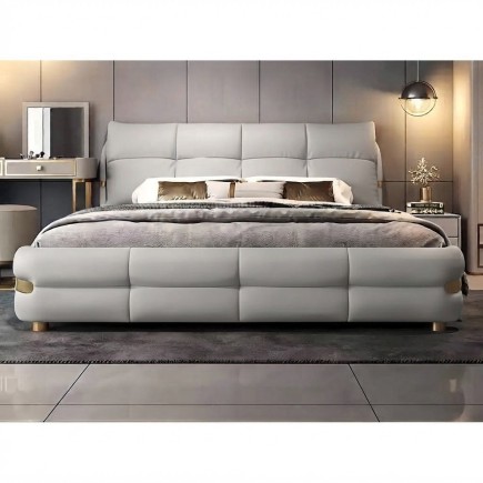 Lit design en cuir italien luxe VARESI avec sommier à lattes inclus, gris clair