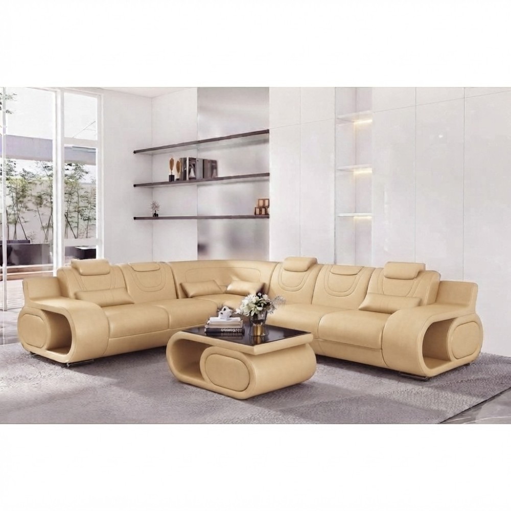Canapé d'angle en cuir italien 7 places LUXEMBOURG, beige, angle gauche Canapé d'angle en cuir italien 7 places LUXEMBOURG, beige, angle gauche