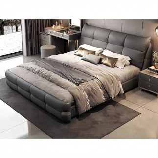 Lit design en cuir italien luxe VARESI avec sommier à lattes inclus, gris foncé