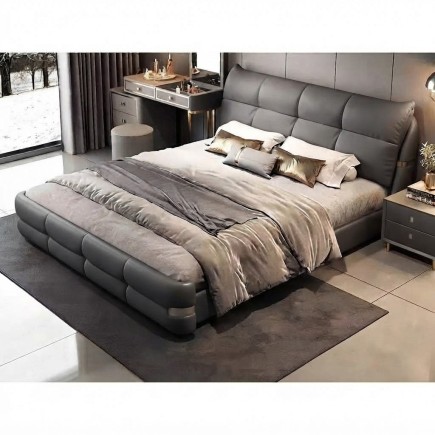 Lit design en cuir italien luxe VARESI avec sommier à lattes inclus, gris foncé
