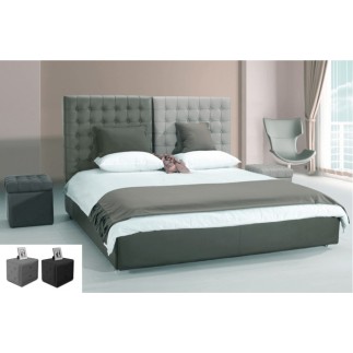 Lit en cuir italien de luxe DUO, gris clair et gris foncé avec 2 chevets ILMA