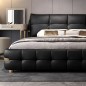 Lit design en cuir italien luxe VARESI avec sommier à lattes inclus, noir Lit design en cuir italien luxe VARESI avec sommier à lattes inclus, noir