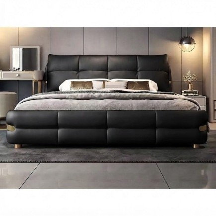 Lit design en cuir italien luxe VARESI avec sommier à lattes inclus, noir