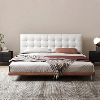 Lit design en cuir italien luxe LIVINO avec sommier à lattes inclus, blanc