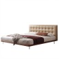 Lit design en cuir italien luxe LIVINO avec sommier à lattes inclus, beige Lit design en cuir italien luxe LIVINO avec sommier à lattes inclus, beige