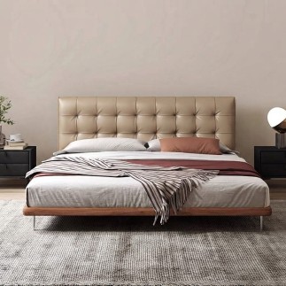Lit design en cuir italien luxe LIVINO avec sommier à lattes inclus, beige