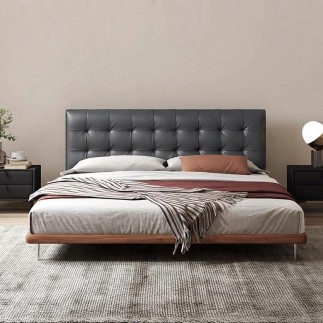 Lit design en cuir italien luxe LIVINO avec sommier à lattes inclus, gris foncé