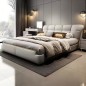 Lit design en cuir italien luxe VENESO avec sommier à lattes inclus, beige Lit design en cuir italien luxe VENESO avec sommier à lattes inclus, beige