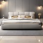 Lit design en cuir italien luxe VENESO avec sommier à lattes inclus, beige Lit design en cuir italien luxe VENESO avec sommier à lattes inclus, beige