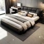 Lit design en cuir italien luxe VENESO avec sommier à lattes inclus, noir Lit design en cuir italien luxe VENESO avec sommier à lattes inclus, noir