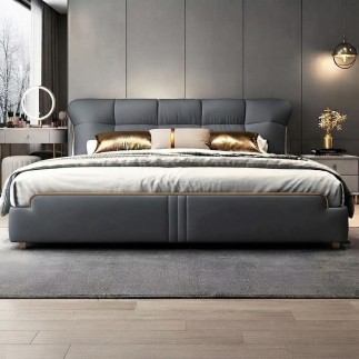 Lit design en cuir italien luxe VENESO avec sommier à lattes inclus, gris foncé