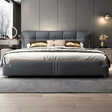 Lit design en cuir italien luxe VENESO avec sommier à lattes inclus, gris foncé
