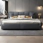 Lit design en cuir italien luxe VENESO avec sommier à lattes inclus, gris foncé