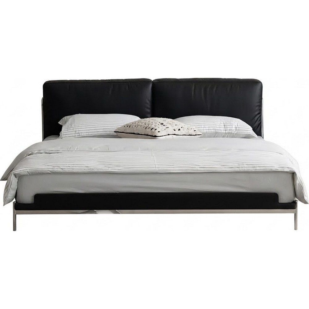 Lit design en cuir italien luxe ELIXO avec sommier à lattes inclus, noir
