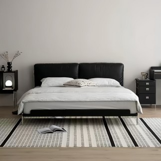 Lit design en cuir italien luxe ELIXO avec sommier à lattes inclus, noir