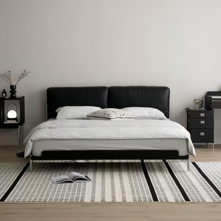 Lit design en cuir italien luxe ELIXO avec sommier à lattes inclus, noir