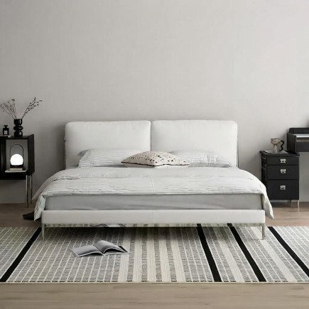 Lit design en cuir italien luxe ELIXO avec sommier à lattes inclus, blanc