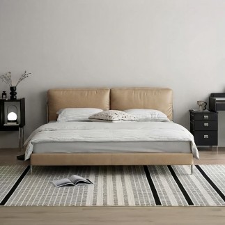 Lit design en cuir italien luxe ELIXO avec sommier à lattes inclus, beige