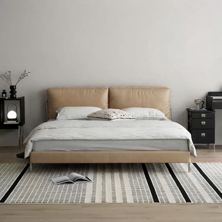 Lit design en cuir italien luxe ELIXO avec sommier à lattes inclus, beige