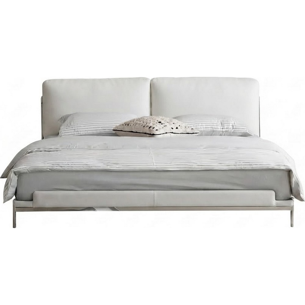 Lit design en cuir italien luxe ELIXO avec sommier à lattes inclus, blanc