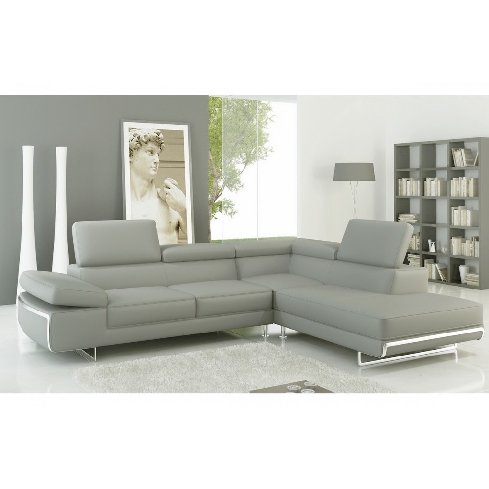 Canapé d'angle en cuir italien 5/6 places VARGA, gris clair pastel, angle droit Canapé d'angle en cuir italien 5/6 places VARGA, gris clair pastel, angle droit